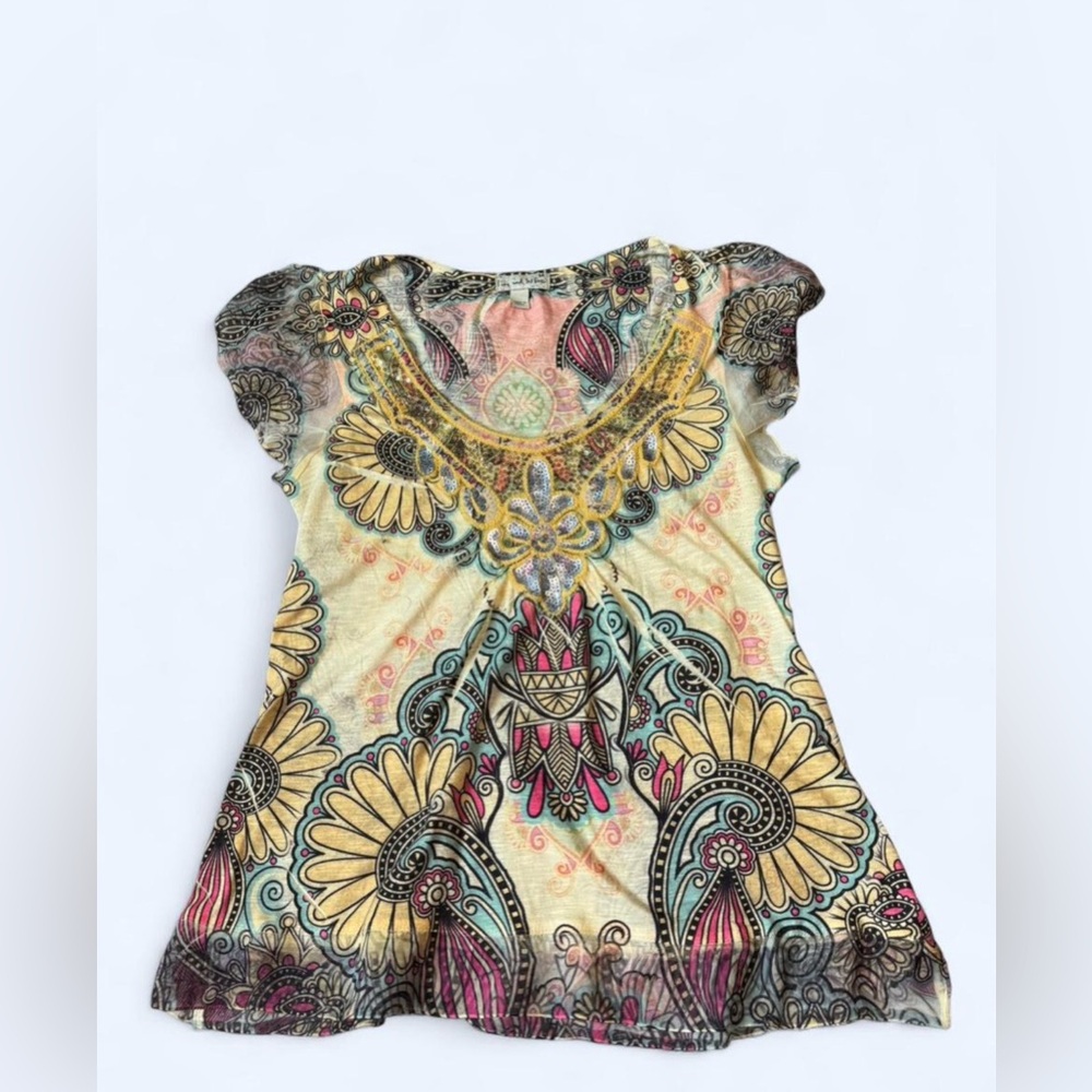 Floral Patterned Sequin Top